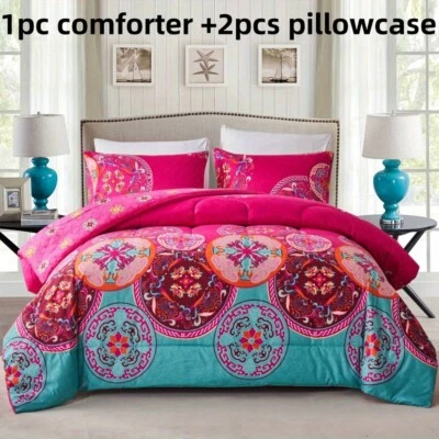 Conjunto de edredom boêmio rosa 2/3 peças queen size tamanho King leve conjunto de cama - Imagem 1 de 4