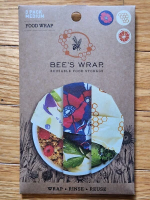 Paquete de 3 envolturas de alimentos reutilizables para abejas medianas panal fruta botánica lavable Foto 1 de 2