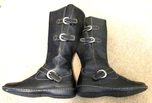 Women's Bolo Riding Moto Boots Buckles Size 10 Black Pebbled Leather Full Zip - Picture 1 of 9