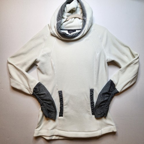 OFF WHITE Felpa donna Avalanche in pile con cappuccio media avorio grigio polsino orlo fori pollice marsupio