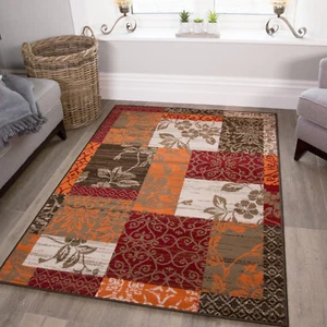 Large Small Orange Red Patchwork Rugs Living Room Bedroom Carpet Runner Mats New - Picture 1 of 4