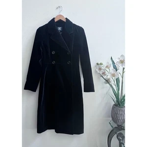 Tommy Hilfiger Women's Double Breasted Velvet Midi Length Coat Black Jacket 4 - Picture 1 of 7