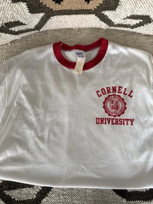 CORNELL VTG Ringer T Shirt White/Red Velva Sheen XL Never Worn NOS Cotton Blend - Image 1 of 4