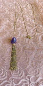 Express Delicate Gold Tone Amethyst Stone Long Tassel Pendant Necklace - Picture 1 of 5