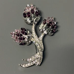Nolan Miller Vintage Purple Rhinestone Thistle Flower Brooch Pin - Picture 1 of 12