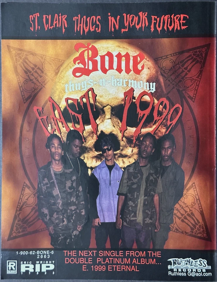 Póster publicitario promocional 8,5x11 OG Rap Bone Thugs N Harmony East 1999 Easy-E despiadado Foto 1 de 1