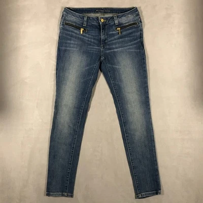 Pantalones de mezclilla ajustados Michael Kors para mujer talla 6P lavado oscuro azul elástico metal logotipo Foto 1 de 4