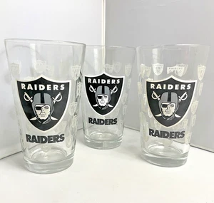 Las Vegas Oakland Raiders Beer Pint Glass 16oz Set of 3 Clear Glasses w/Logo - Picture 1 of 6