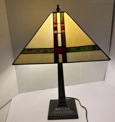 Lámpara de mesa vintage estilo vitral/misión Tiffany - rojo marfil naranjas 21,5" H Foto 1 de 4