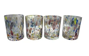 4 Murano Italien Alessandro Coppola Blau Konfetti Becher Glas Wunderschön Neu - Bild 1 von 4