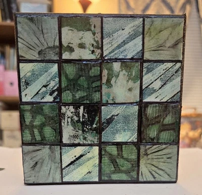 Azulejos de arte de collage de medios mixtos Inchies impresiones acrílicas 4"X4"X1,5" PULGAR VERDE Foto 1 de 3