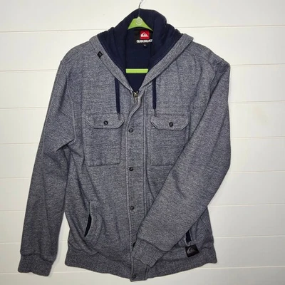 Chaqueta con capucha para hombre Quiksilver grande gris azul algodón poliéster Foto 1 de 4