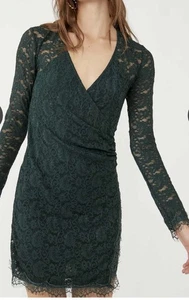 Free People Pearl Lace Mini Dress In Deepest Spruce Green Long Sleeve Size XS - Picture 1 of 15