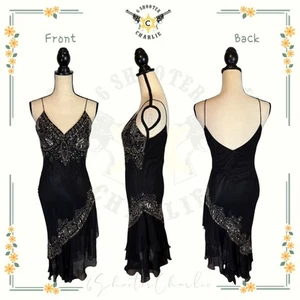 Vintage Papell Boutique Perlen Pailletten Abendkleid gefüttert schwarz Damengröße 6 - Bild 1 von 9