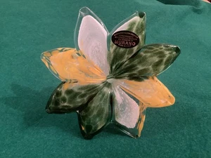Vintage Murano Deko Glas Blume gelb grün Made in Italy - Bild 1 von 4