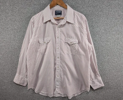 WRANGLER X-Long Tails Western Pink Striped Cowboy Cut Pearl Snap Shirt 18 2XL - Image 1 of 4