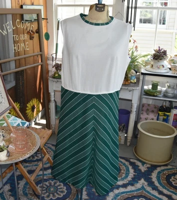 Nuevo vestido sin mangas JM Fields de la década de 1970 verde y blanco talla grande nuevo con etiquetas Foto 1 de 4