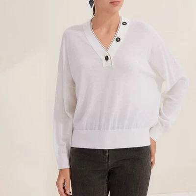 Brunello Cucinelli Womens New Wool V-neck Knitted Cardigan Loose Elegant Sweater - Image 1 of 4