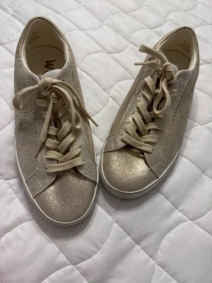 Sam Edelman Womens Aubrie Sneakers Gold Leather Low Top Perforated Glitter sz 7 - Image 1 of 4