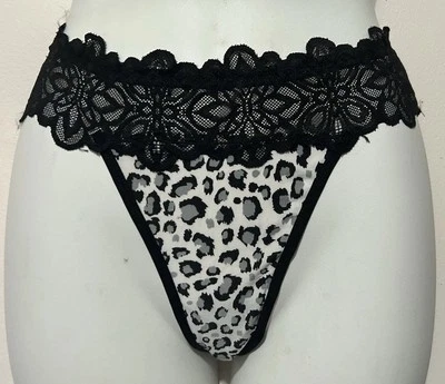 Sexy Tanga Tanga Leopardo Semi Transparente Negro Encaje Banda Mujer Talla XL Lencería Foto 1 de 4