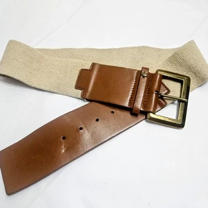 Betsey Johnson M/L Extra Wide Faux Leather Stretch Belt Neutral - Picture 1 of 4