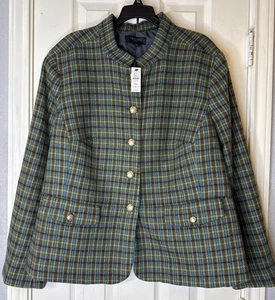 Talbots Dark Green Plaid Blazer Jacket Sz 18 Wool Blend Holiday Old Money NWT - Picture 1 of 10