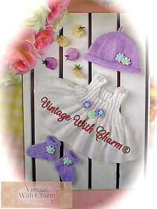 Knitting Pattern Baby's 'Sweet Pea' Pinafore Dress, Hat & Socks. JUST £1.99