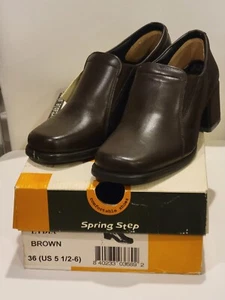 Lydia Spring Step Leather Mules slip on Shoes Brown Womens Size 36 US 5.5 NWT - Picture 1 of 11