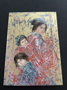 VTG-EDNA HIBEL- A Mother of Japan & Her Children Painted Tile-Beautiful Piece - Picture 1 of 13