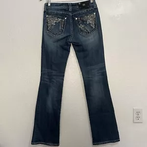 Miss Me Jeans Y2K Women’s Sz 29 Bootcut Mid Rise Rhinestones Embroidered Rodeo - Picture 1 of 8