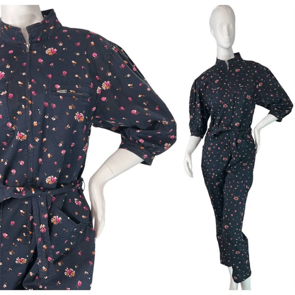 Macacão Rebecca Taylor preto floral com zíper mangas folhadas, colarinho mandarim tamanho 0 - Imagem 1 de 4