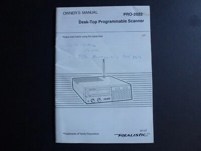 Realistic Pro-2022 Desk-Top Programmable Scanner #20-127 Owner's Manual 1989 - Image 1 of 4