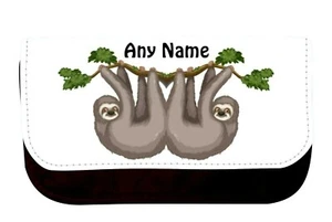 PERSONALISED CUTE DOUBLE SLOTHS PENCIL CASE SCHOOL BIRTHDAY CHRISTMAS GIFT - Picture 1 of 4