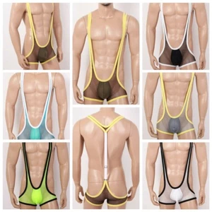 Men's Fishnet Jockstrap Leotard Underwear Jumpsuits Wrestling Singlet Bodysuit - Picture 1 of 67