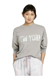 T-shirt donna Wild Fable manica lunga New York girocollo grafica rilassata grigia - Foto 1 di 3