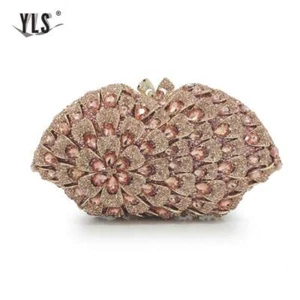Luxury Flower Rose Diamond Evening Party Clutches Cocktail Purse Crystal Handbag - Picture 1 of 10