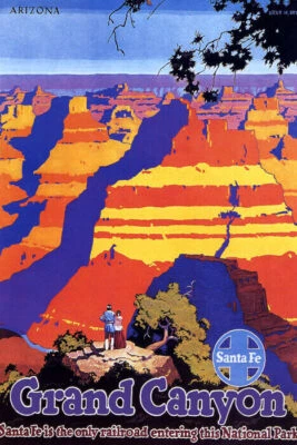 GRAND CANYON SANTA FE ARIZONA TRAIN AMERICA USA TRAVEL VINTAGE POSTER REPRO - Image 1 of 3