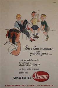 "CHAUSSETTES STEMM" Affiche originale entoilée M. ROUSSEAU vers 1960  - Imagen 1 de 1