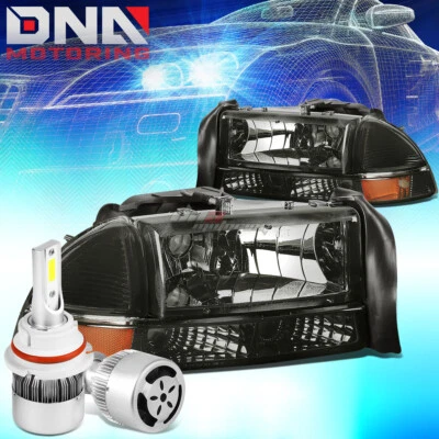 SMOKED HOUSING HEADLIGHT+AMBER CORNER+WHITE LED 9007 HID W/FAN FIT 97-04 DURANGO - Image 1 of 4