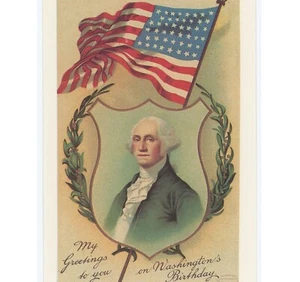 Good Old Days Postcard Americana Patriotic George Washingtons Birthday Repro - Picture 1 of 9