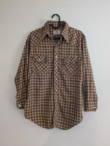Camisa Western Vintage Perla Snap Para Mujer Pequeña Marrón A Cuadros - Imagen 1 de 11