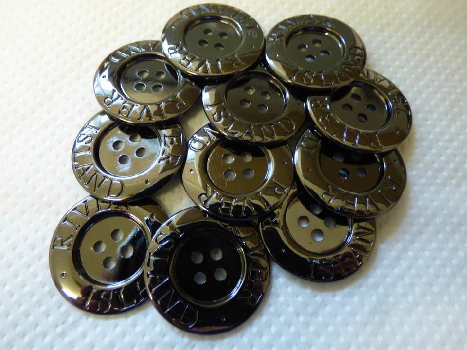 GLOSSY 4-HOLE ROUND METAL GENUINE RIVER ISLAND BUTTONS 25MM X 5 FREE UK P&P - Image 1 of 1