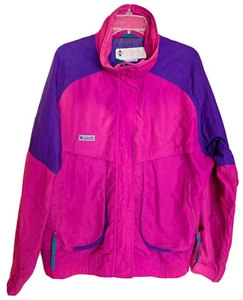 Abrigo chaqueta de esquí de nailon XL Columbia Sportswear de colección años 90 púrpura rosa verde azulado - Imagen 1 de 18