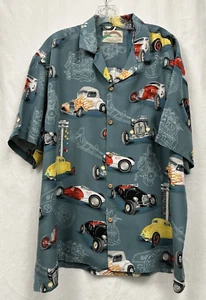 Paradise Found Hawaiian Shirt Men Sz XL Classic Hot Rod Roadster Car Print VTG - Picture 1 of 13