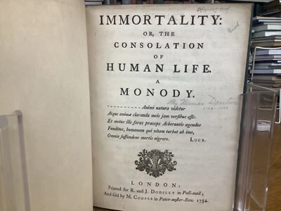 1754 Immortality, Or The Consolation Of Human Life. A Monody Thomas Denton Rare - Image 1 of 4