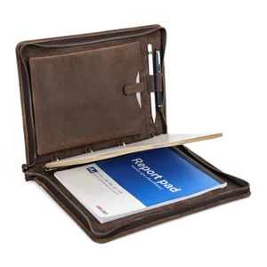 Cartera de cuero genuino Padfolio A4 cuaderno carpeta de anillos carpeta de archivos organizador - Imagen 1 de 15