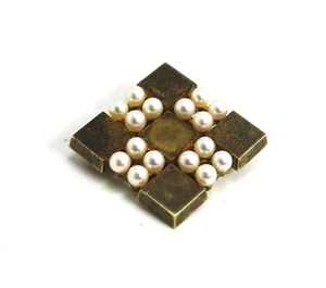 Vintage Mikimoto Sterling Silver Square Geometric Cross Pearl Brooch Pendant - Picture 1 of 7