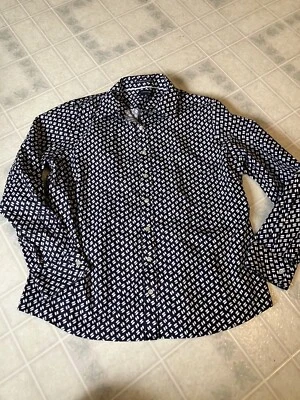 Lands' End Talla 16 Azul Marino Punto Sin Hierro Algodón Pinpoint Oxford Abotonado Foto 1 de 4