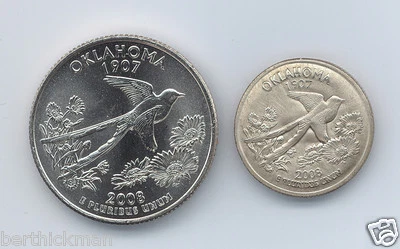 Uncirculated 2008 P or D OK Quarter, Magnetically SHRUNK to Diameter of a Dime! - Image 1 of 4