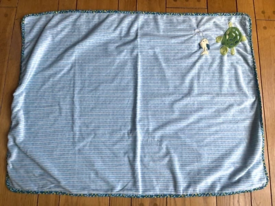 Cocalo Turtle Reef Reversible Blue Green Stripe Baby Blanket Throw 30"x40" Fish - Image 1 of 4